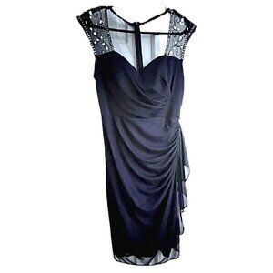 Women's Navy Silky Embellished Knee Length Cocktail Dress Stenay Size 4